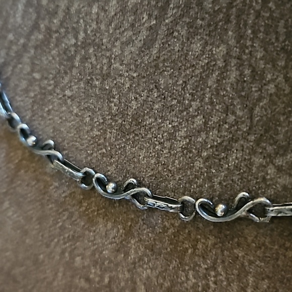 VTG Sterling Silver Red Gemstone Teardrop Colonial Goth Chain Necklace - Picture 7 of 8